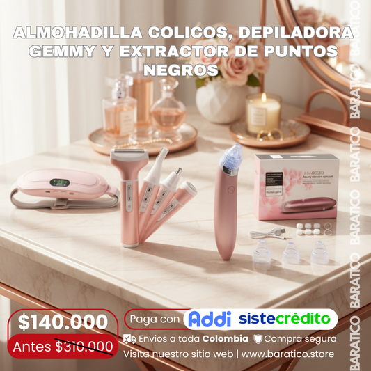 COMBO Almohadilla colicos+ Depiladora Gemmy + Extractor de puntos negros