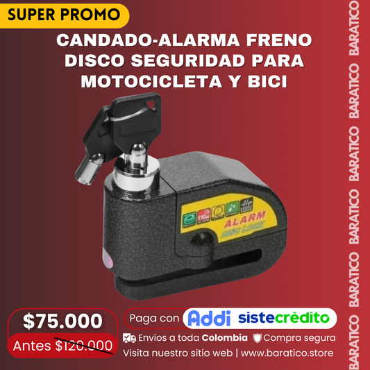 Candado-alarma Freno Disco Seguridad Para Motocicleta Y Bici