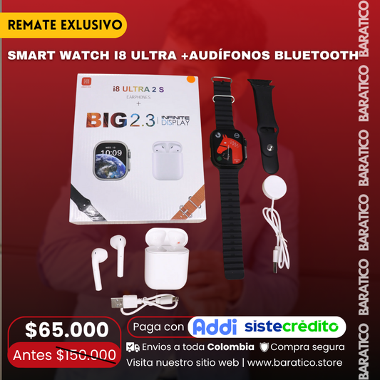 SÚPER COMBO SMART WATCH I8 ULTRA + AUDÍFONOS BLUETOOTH ⭐PRECIO : $65.000!😱!
