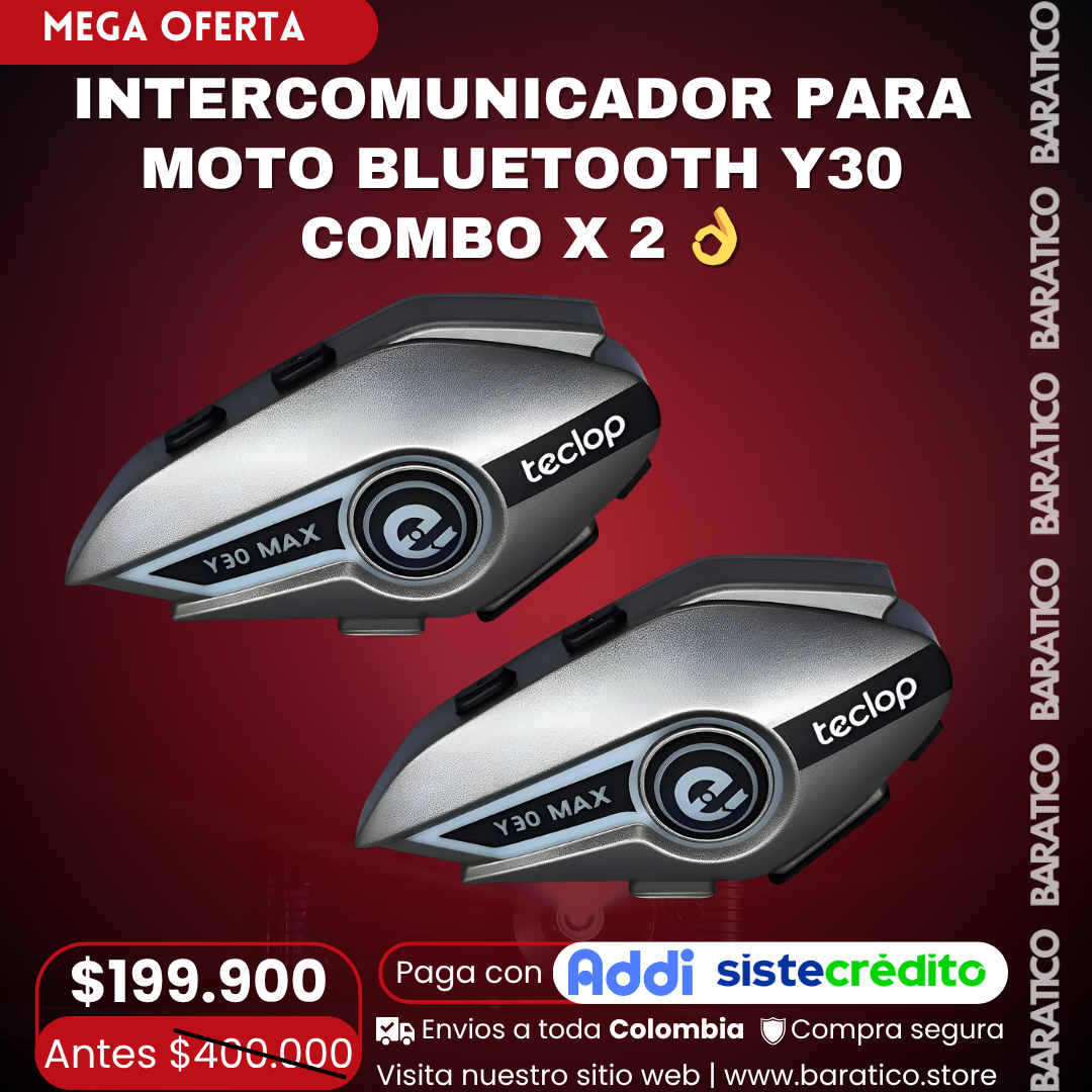 INTERCOMUNICADOR PARA MOTO BLUETOOTH Y30 COMBO X 2 👌