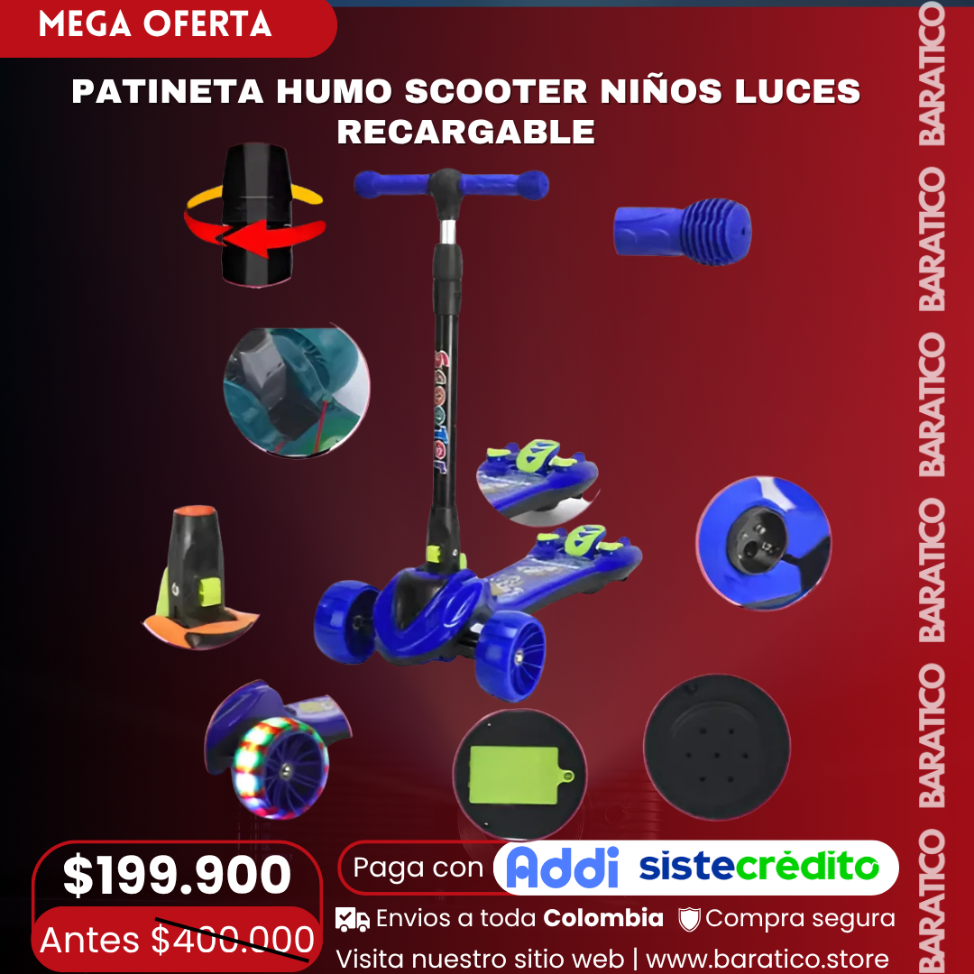 Patineta Humo Scooter Niños Música Luces 🔥