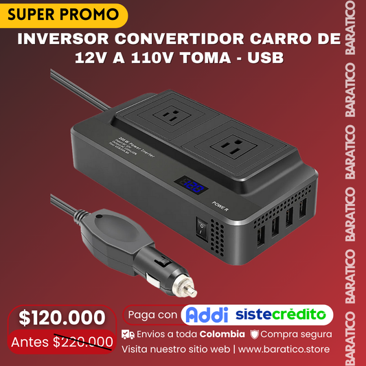 Inversor Convertidor Carro de 12v A 110v Toma - Usb
