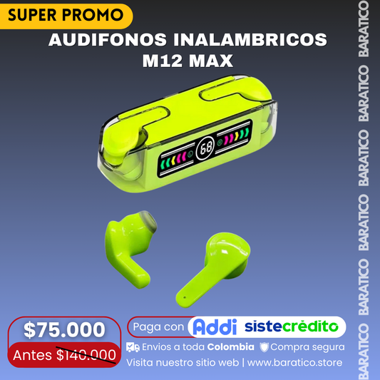 Audífonos Inalámbricos M12 Max, Tws Con Bluetooth