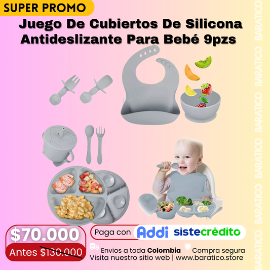 Juego De Cubiertos De Silicona Antideslizante Para Bebé 9pzs