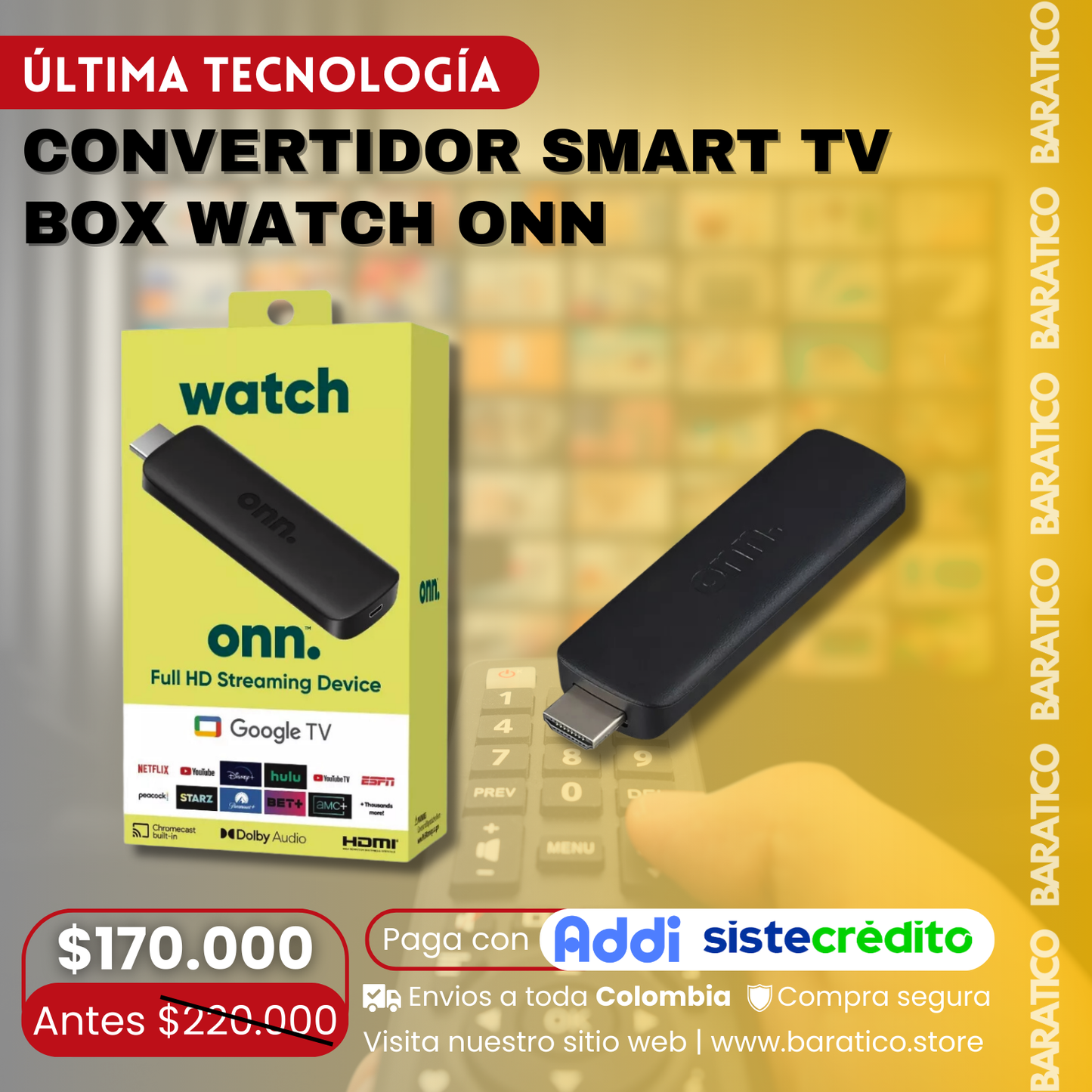 Convertidor Smart Tv Box Watch Onn