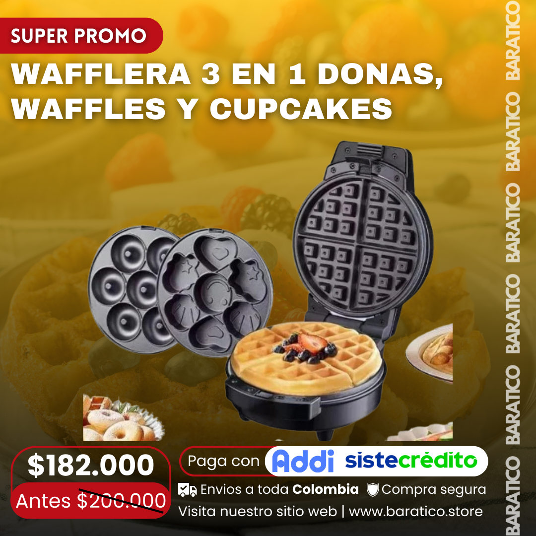 Wafflera 3 En 1 Donas, Waffles Y Cupcakes