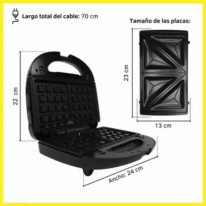 SANDWICHERA WAFLERA TOSTADORA 3 EN 1 PLACAS INTERCAMBIABLES