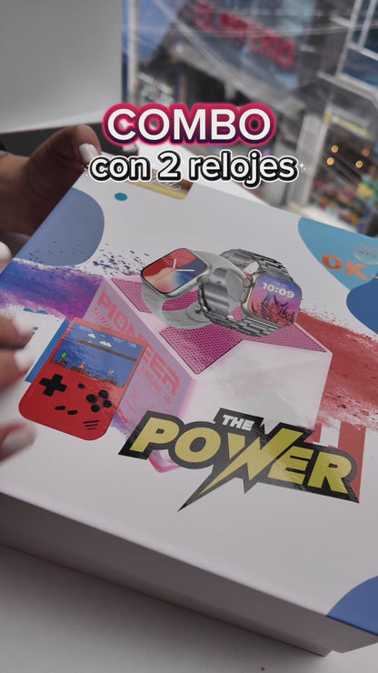 COMBO POWER-  2 SMARTWATCH+ 1 GAME PORTATIL CON 400 JUEGOS + MINI SPEAKER  + 5 PULSERAS